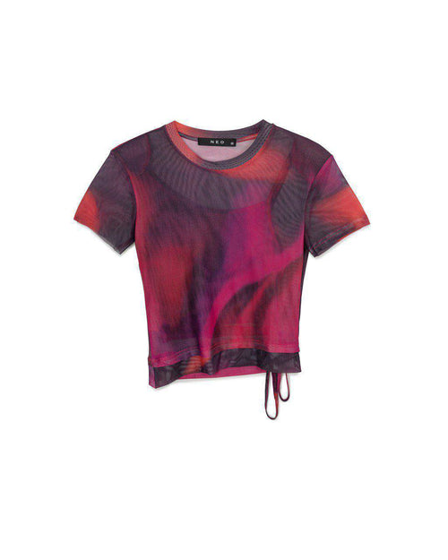 Abstract Mesh Drawstring Top