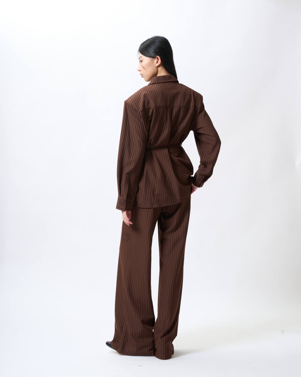 Tailored Pinstripe Tie-Front Blazer