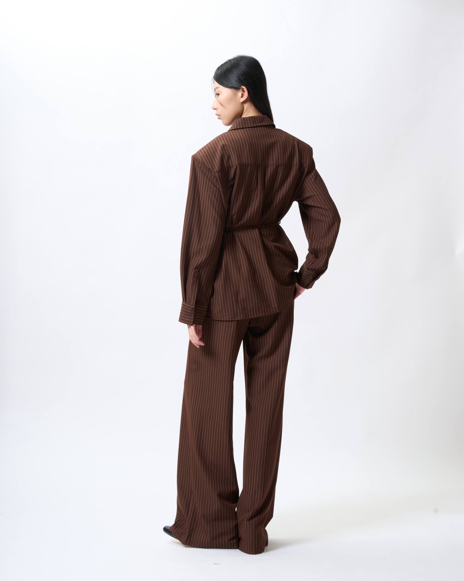 Tailored Pinstripe Tie-Front Blazer