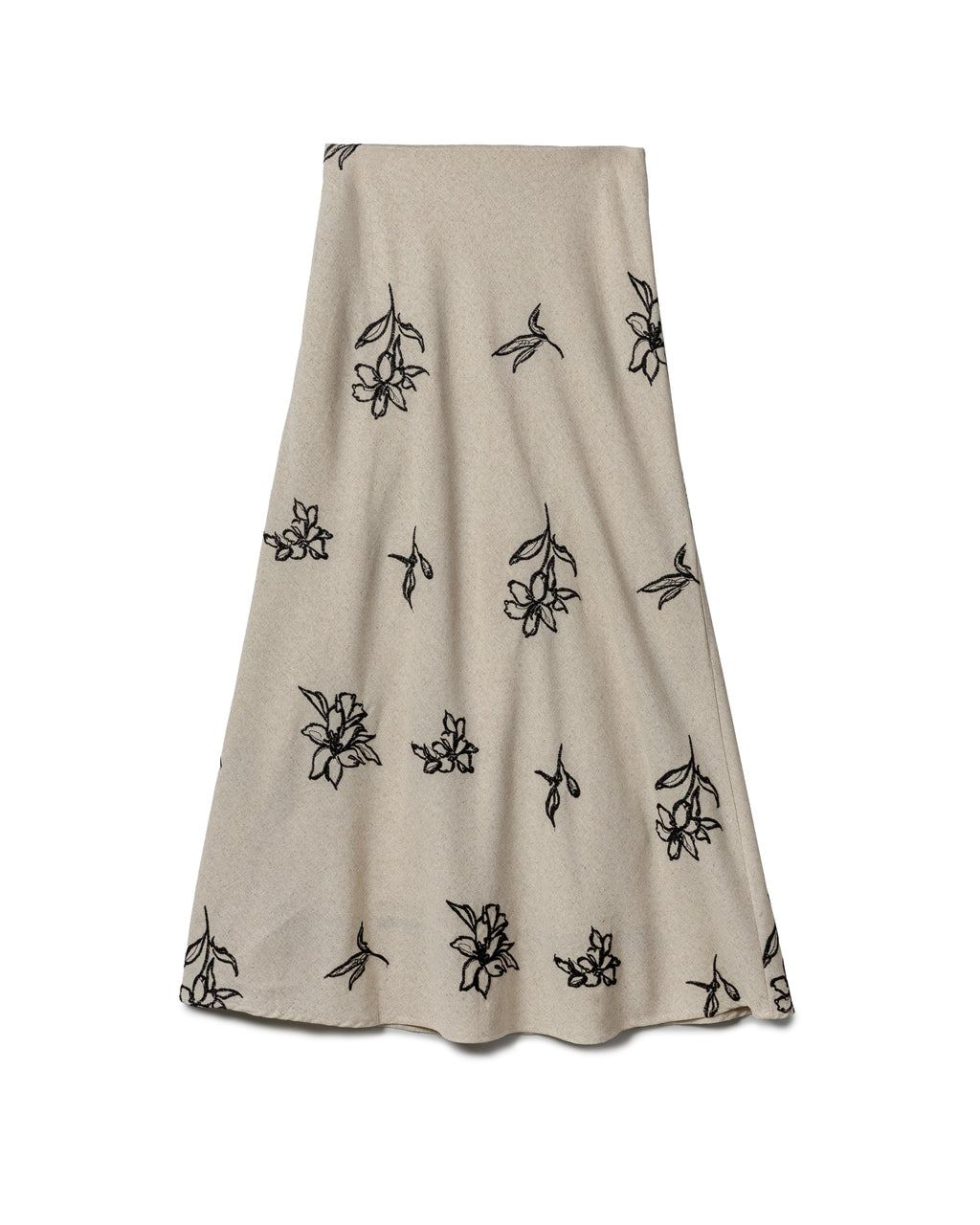 Embroidered Linen Midi Skirt