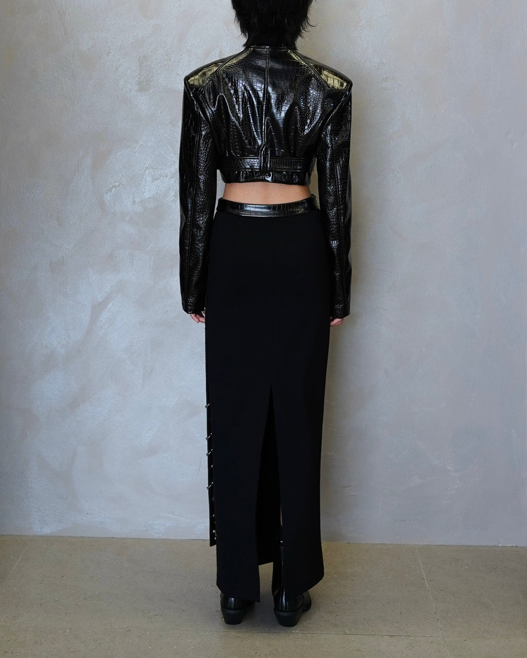 Faux Croc Belted Jacket