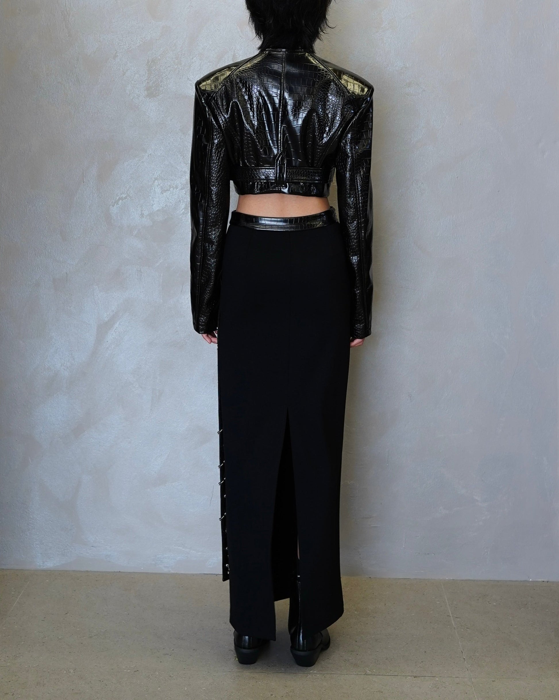 Faux Croc Belted Jacket