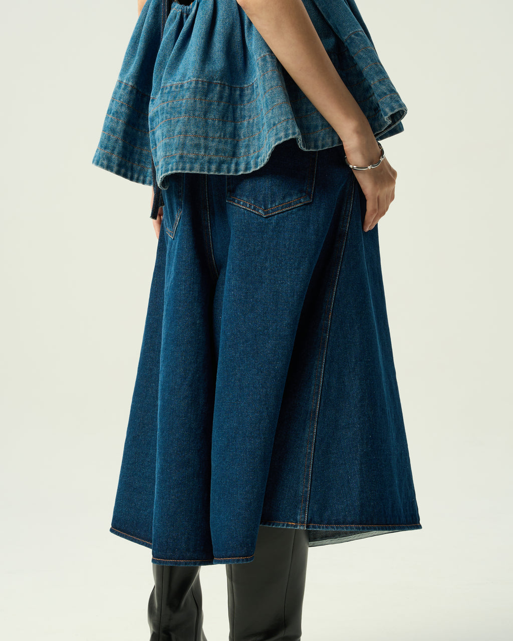 Asym Pleated Denim Culottes