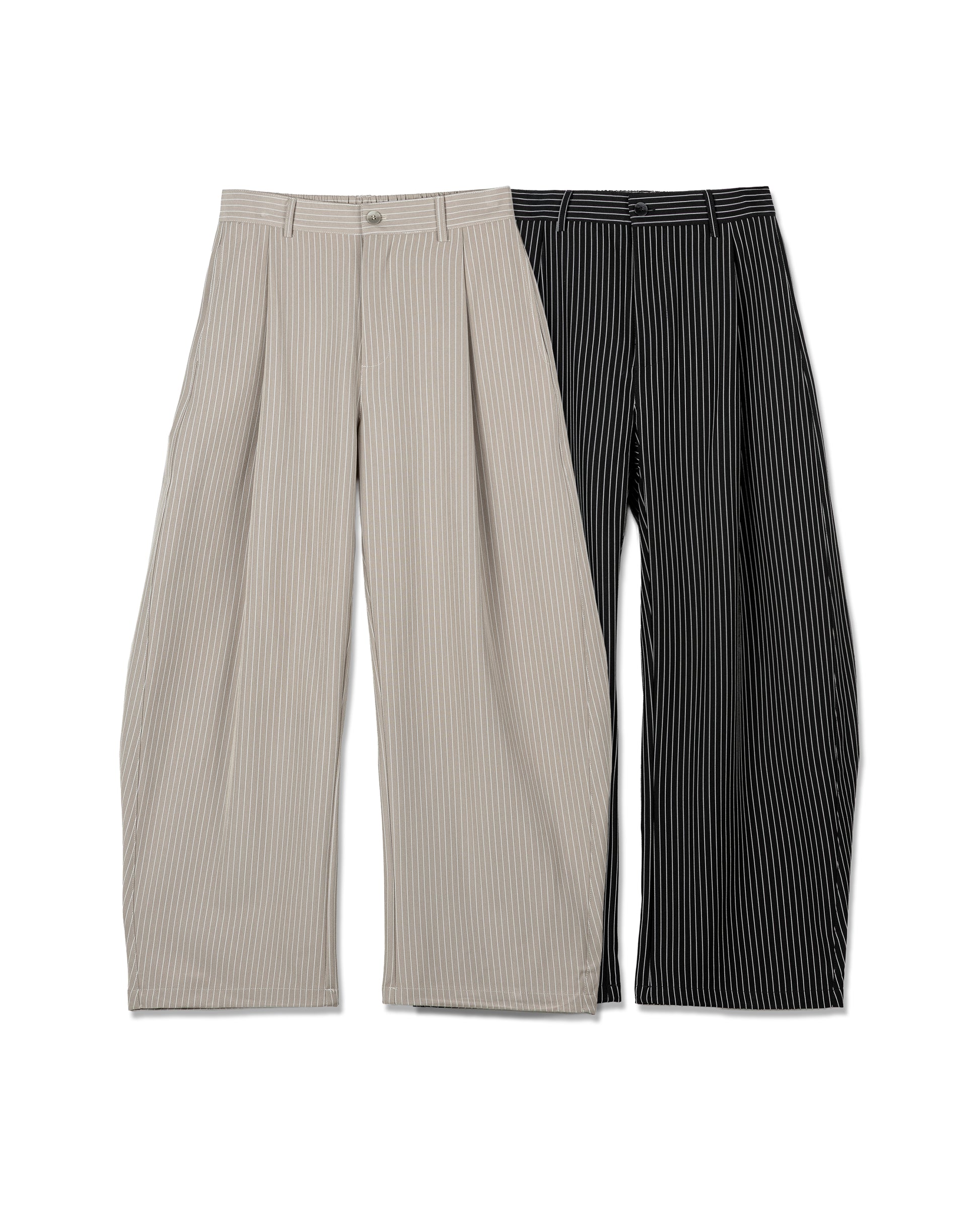 Fluid Pinstripe Pleated Elastic Trousers
