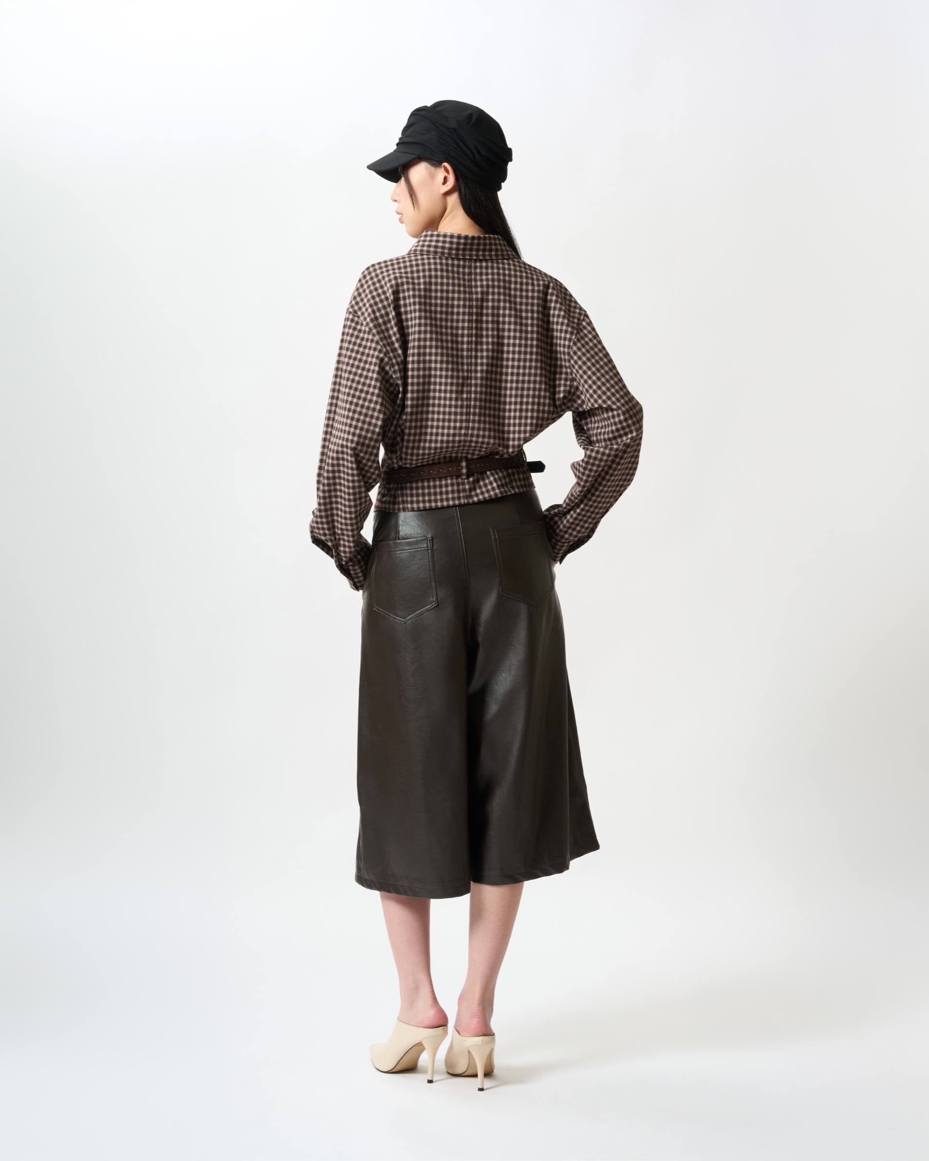 Sophisticated Ruched Faux-Leather Culottes