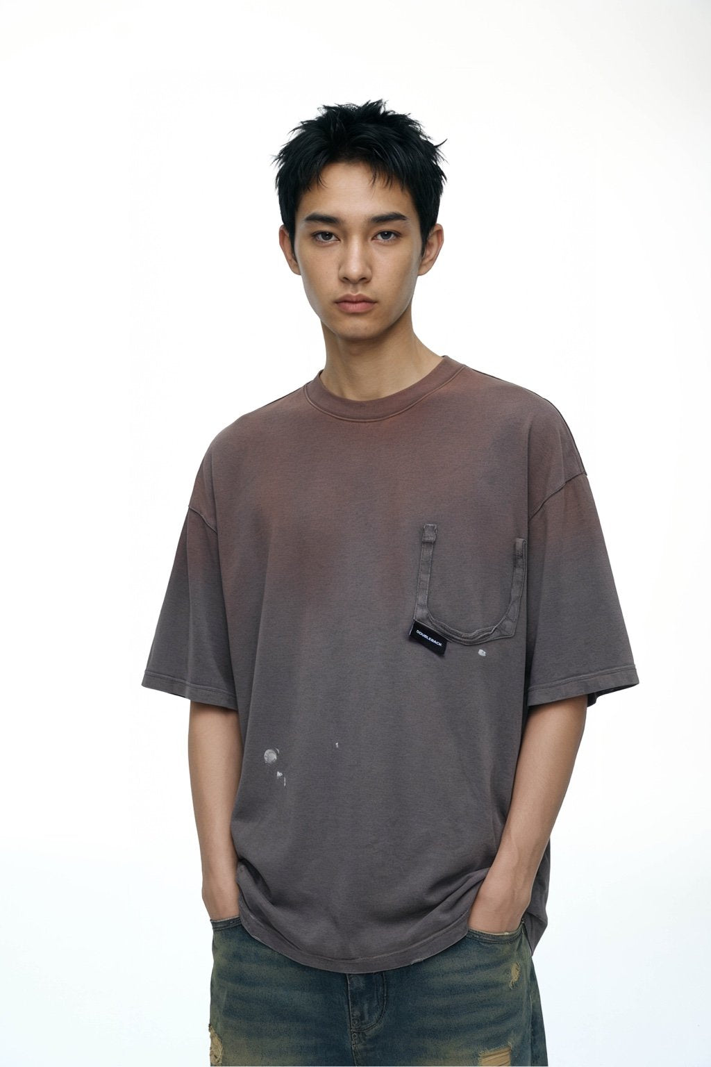 DOUBLE BACK Ripped Pocket T-Shirt Oversized