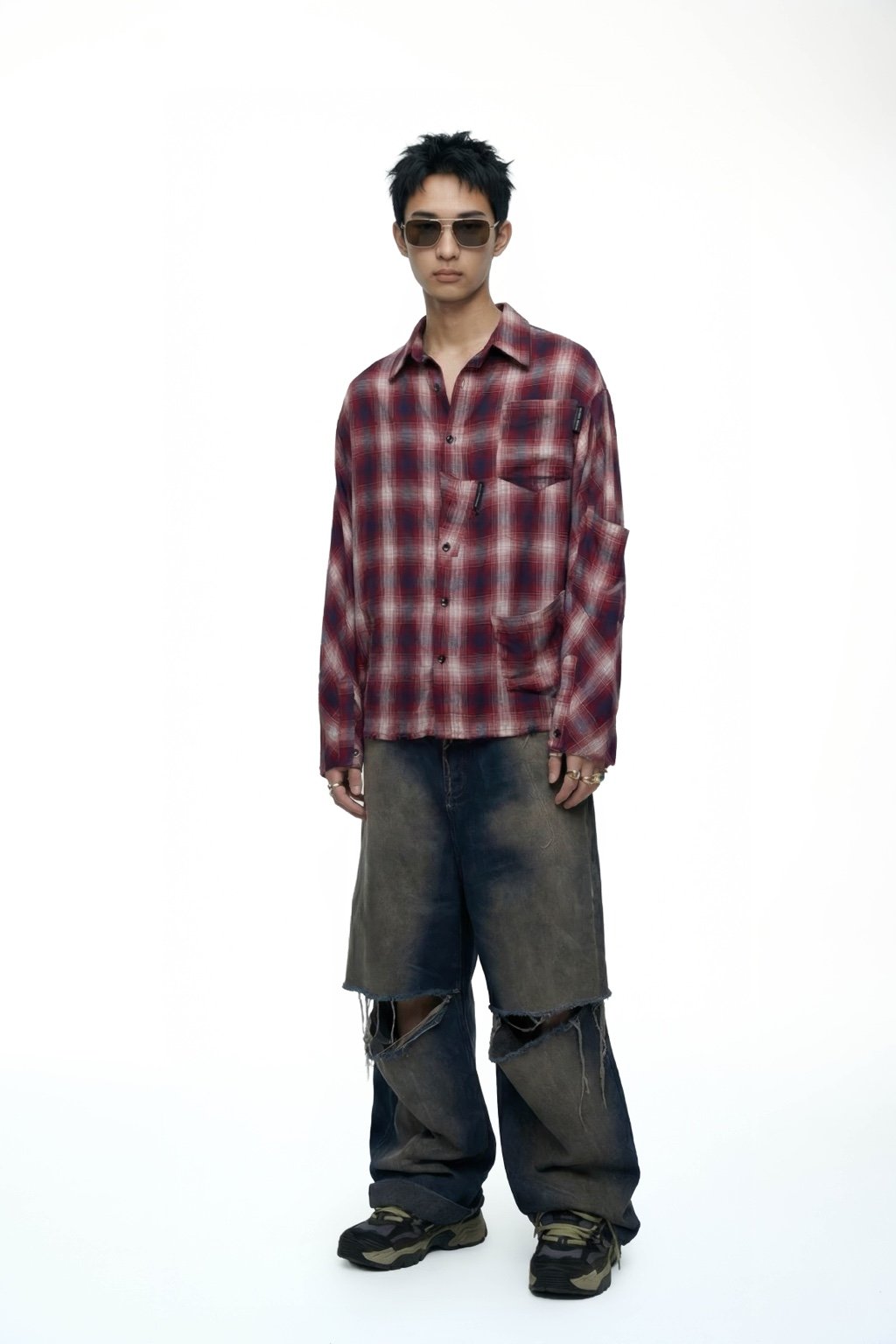 DOUBLE BACK Too Many Pocket Checkered Shirt