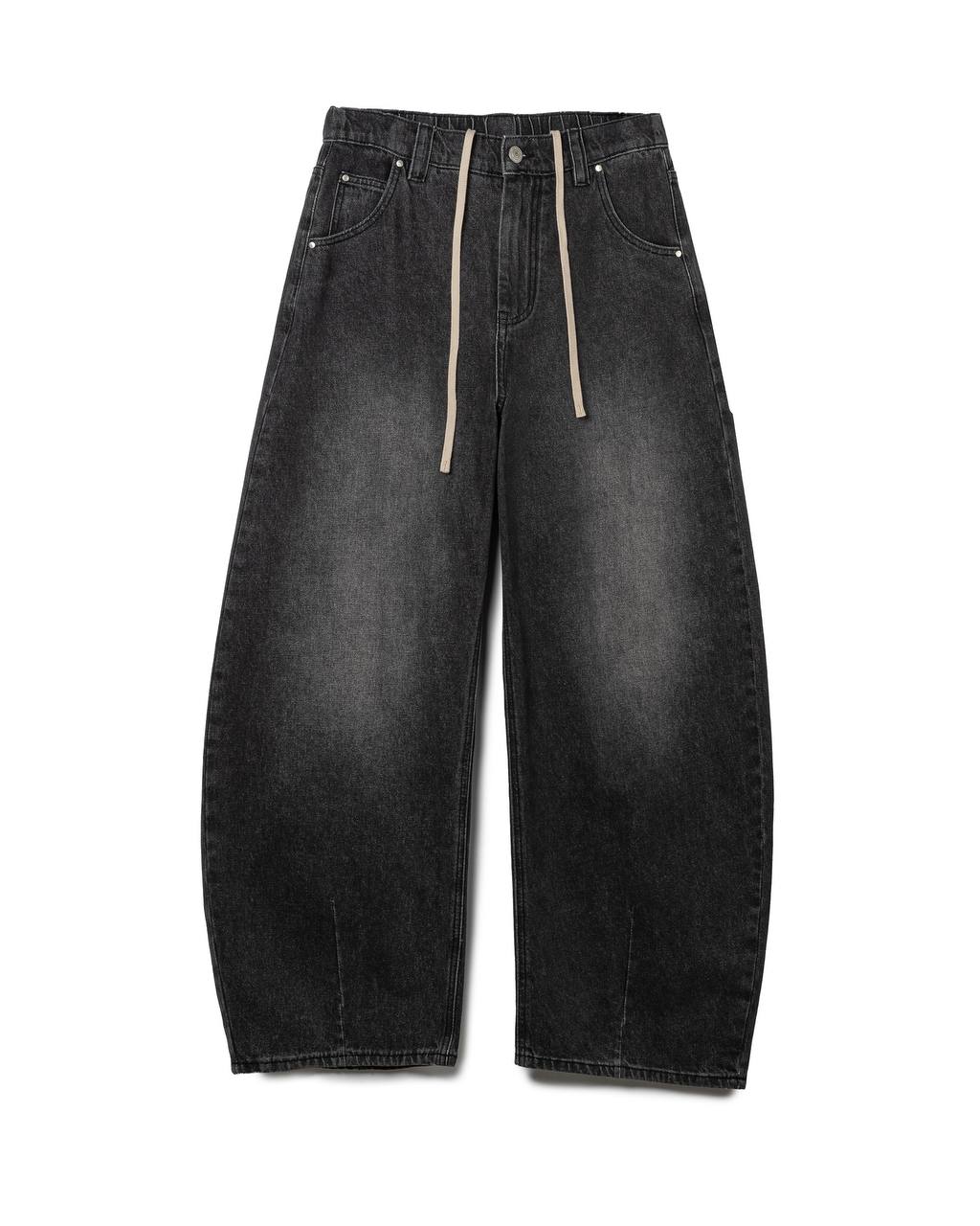 Washed Denim Barrel-Leg Jeans