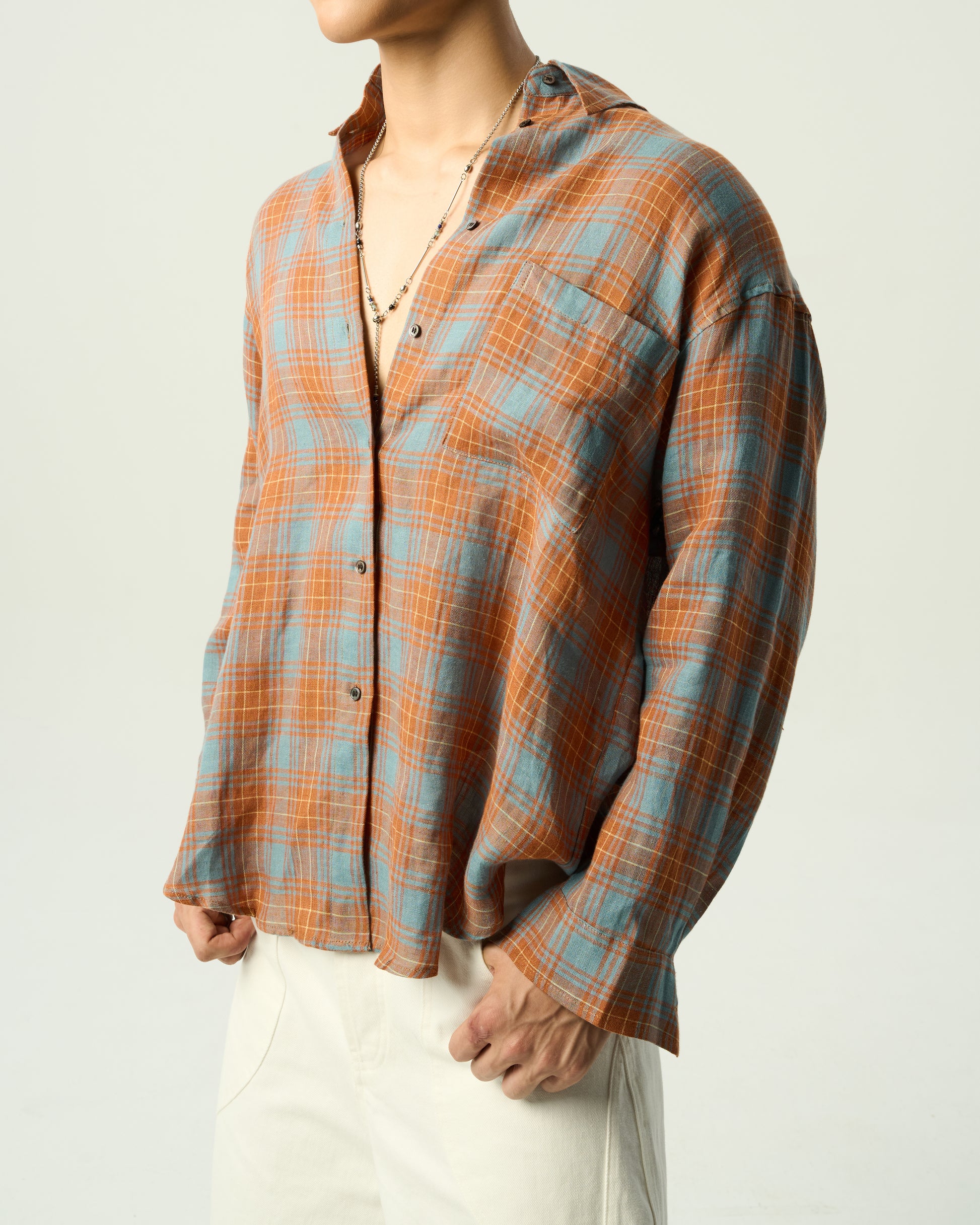 Oversized Linen Plaid Shirt