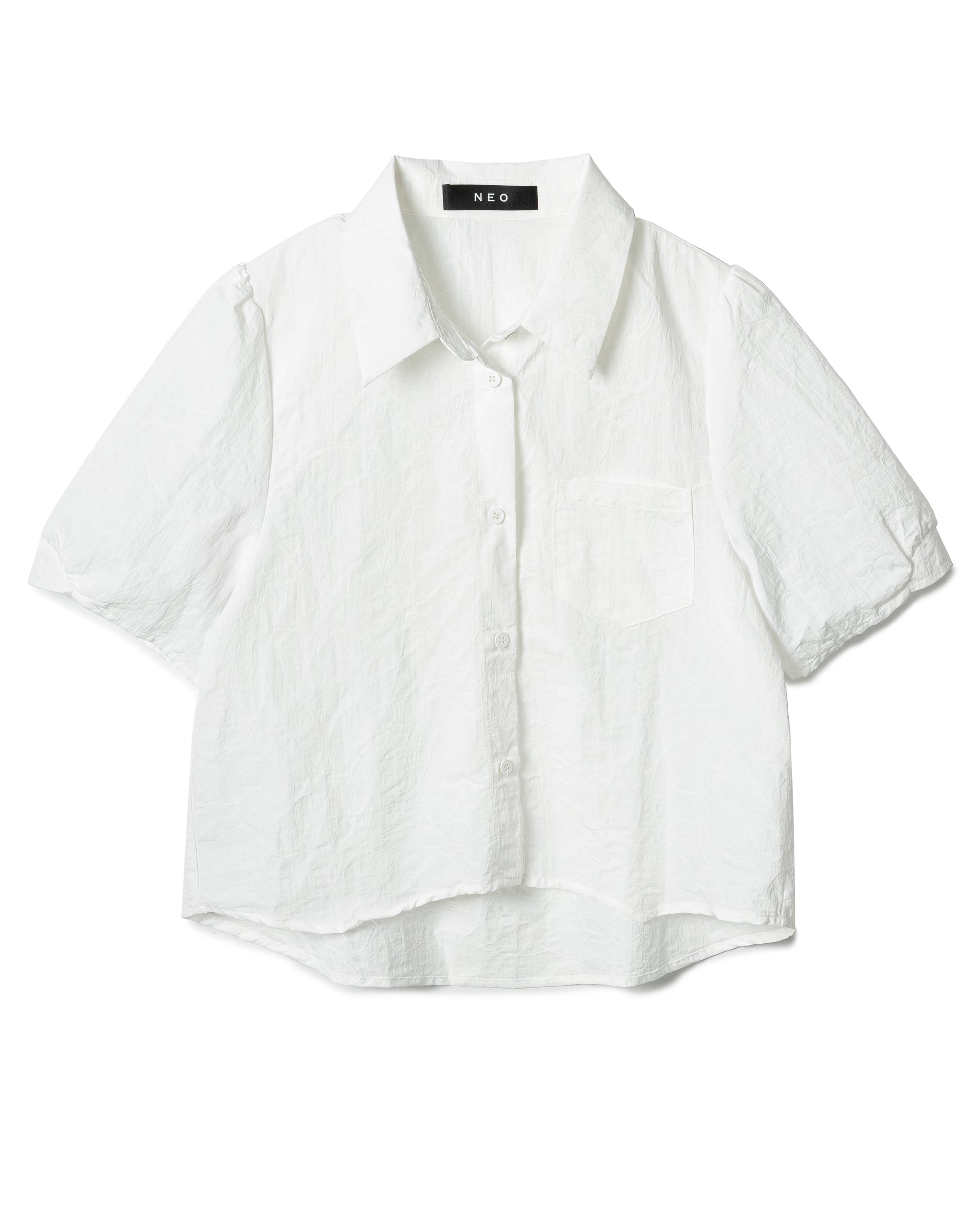 Cropped Crinkled Short-Sleeved Shirt