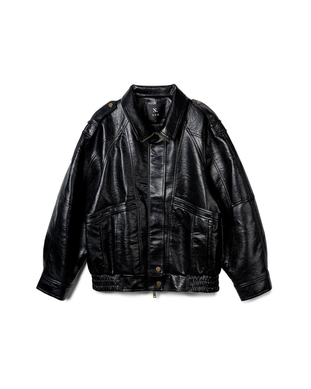 Oversized Crinkled-Leather Bomber Jacket