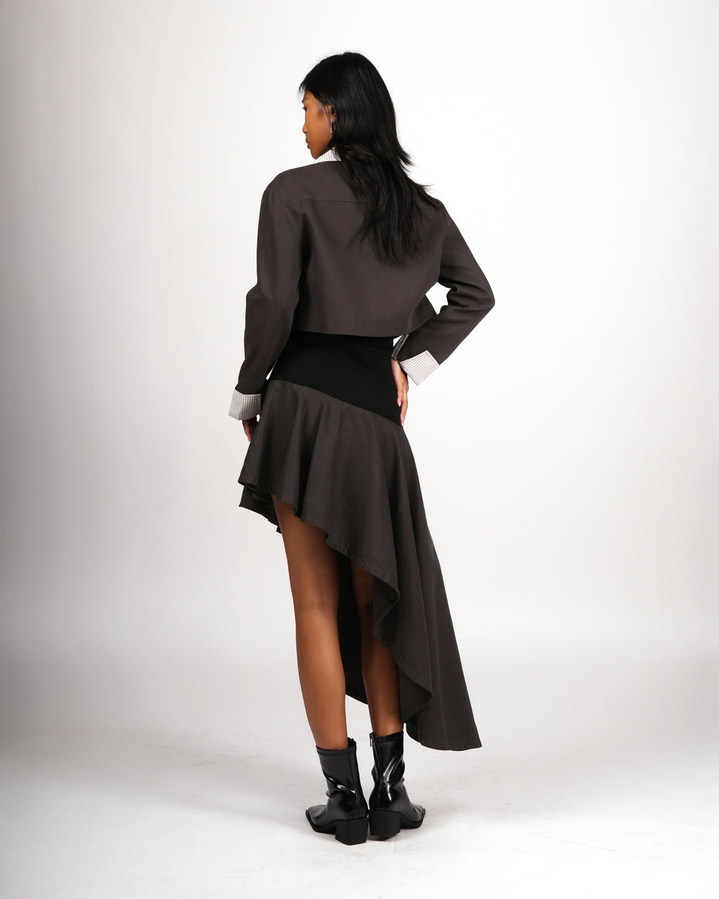 Contrast Collar Cropped Jacket