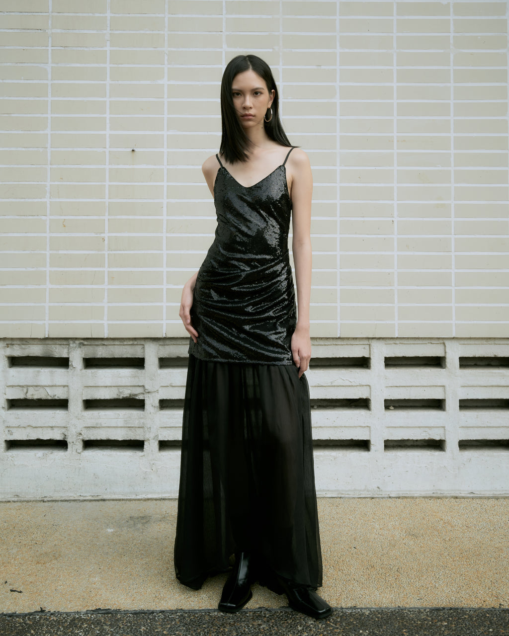 Sequin Draped Layered Dress