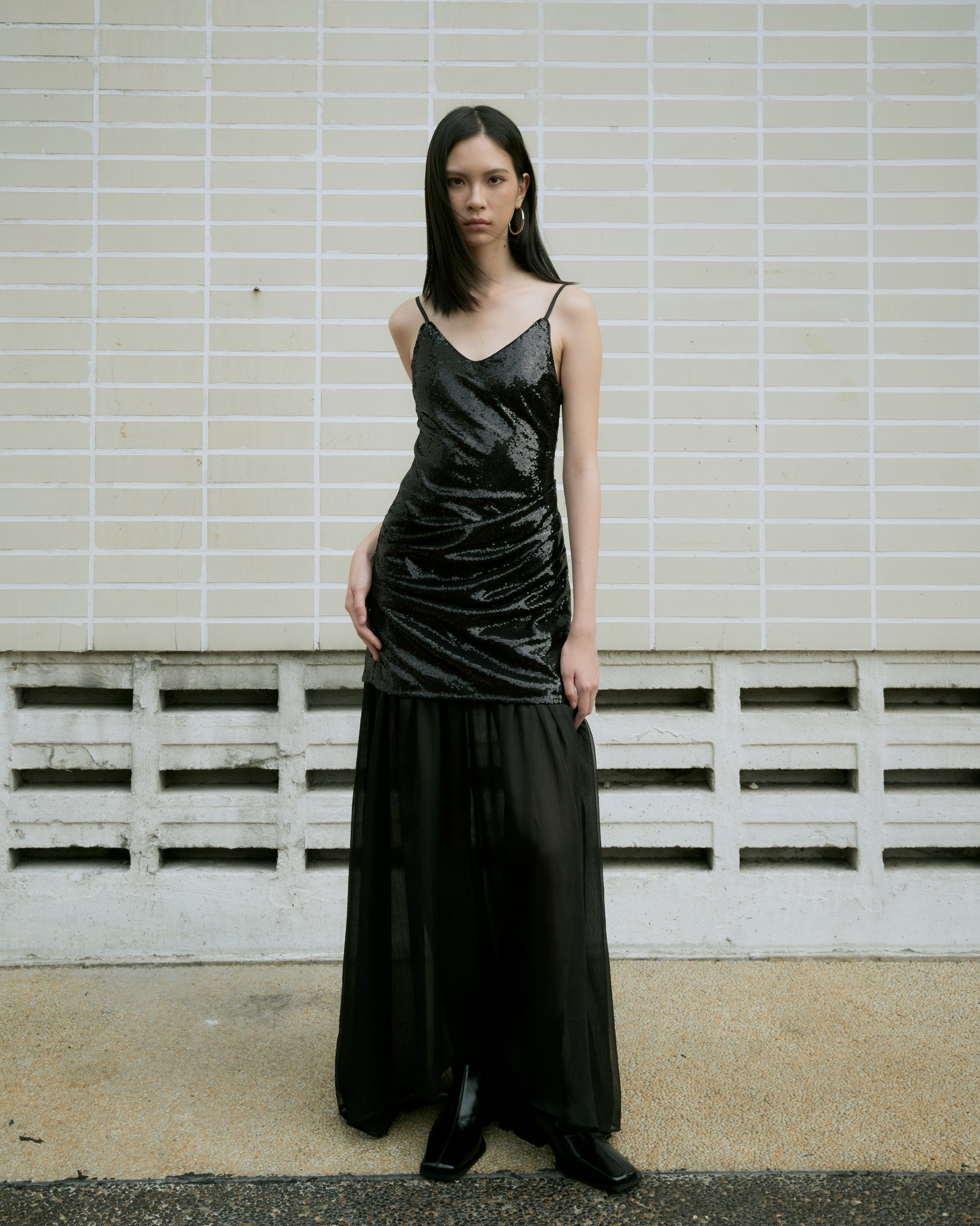 Sequin Draped Layered Dress