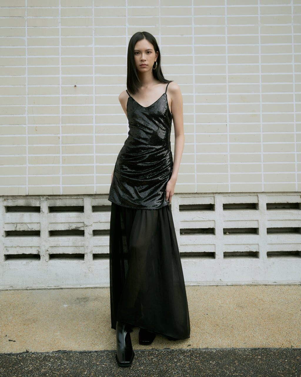 Sequin Draped Layered Dress