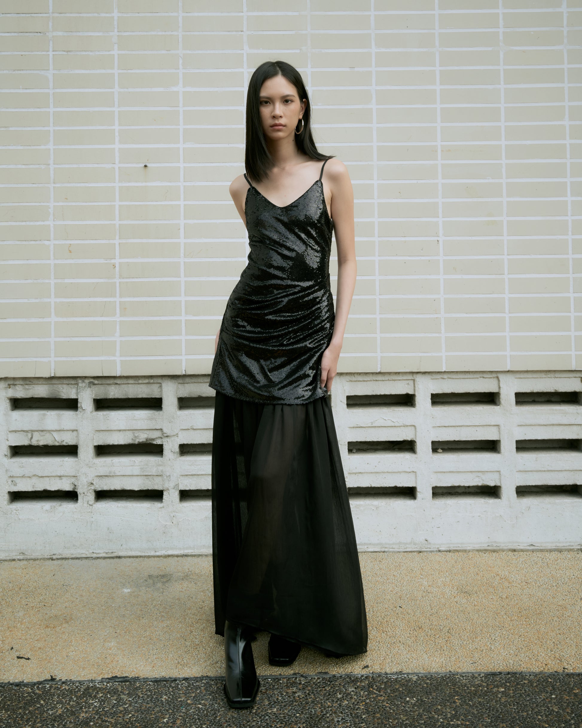 Sequin Draped Layered Dress