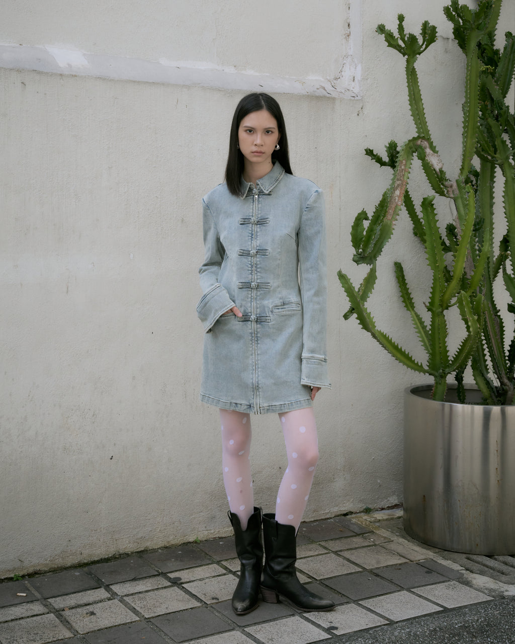 Denim Mandarin Frog Jacket