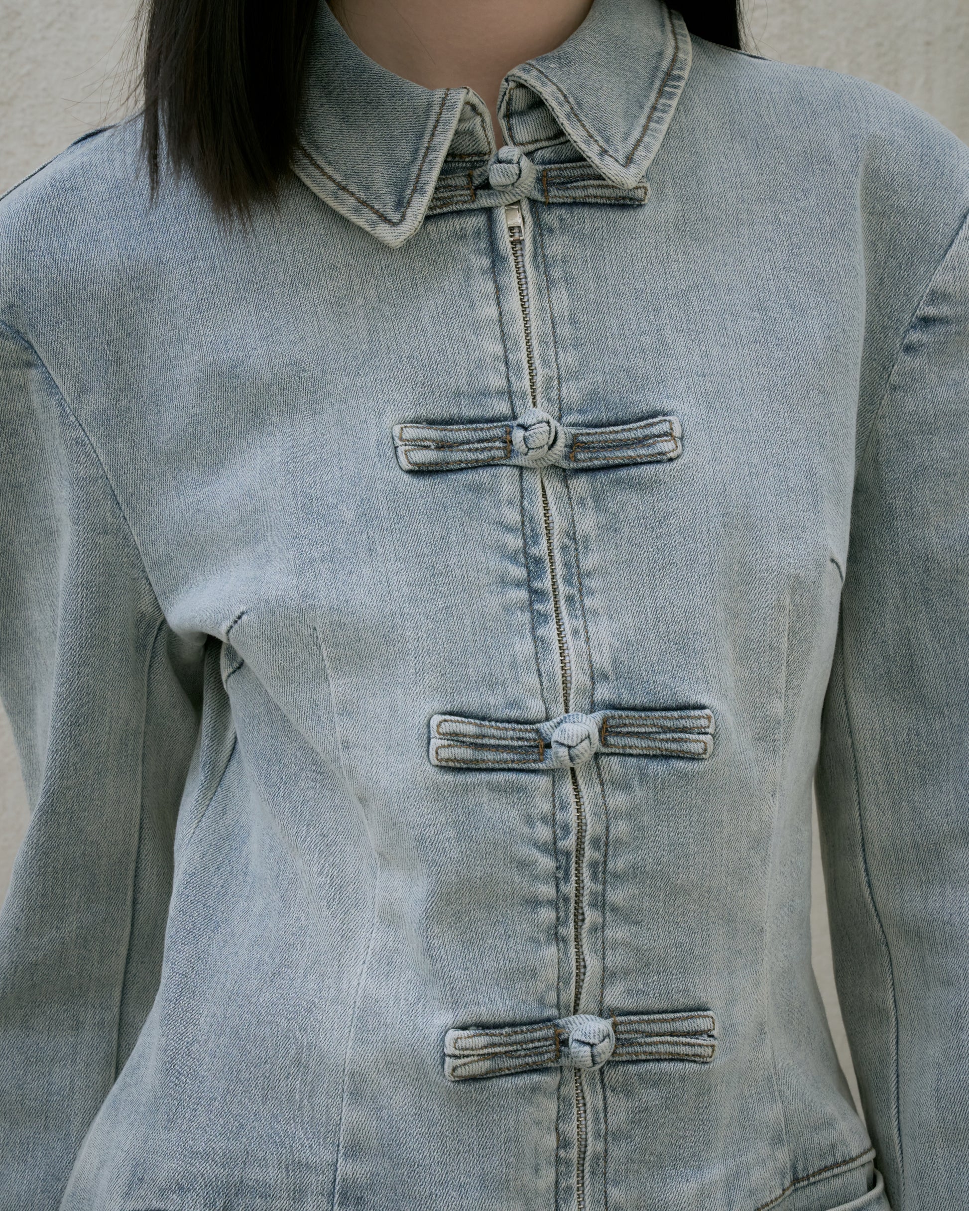 Denim Mandarin Frog Jacket
