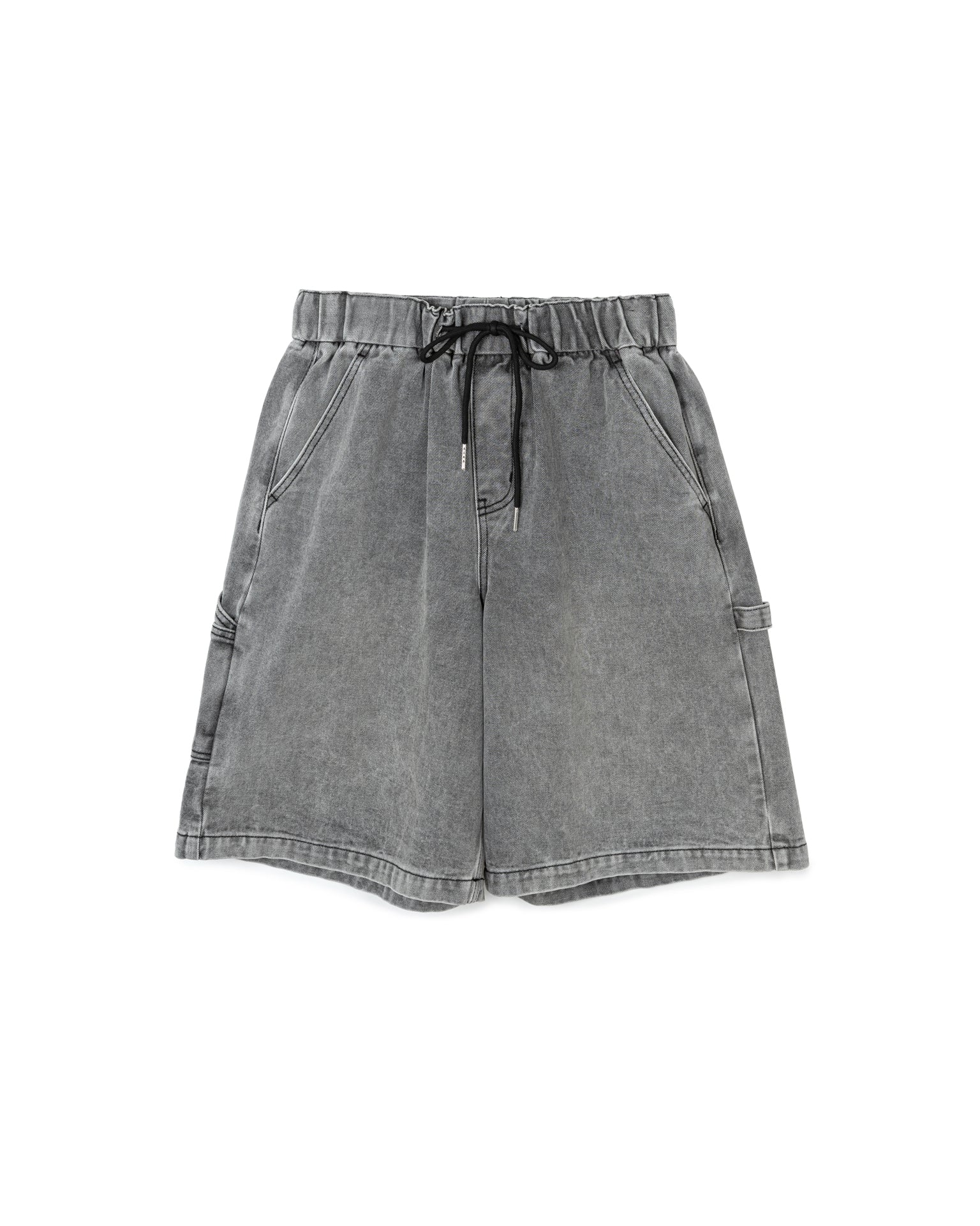 Washed Denim Shorts with Elastic Waist