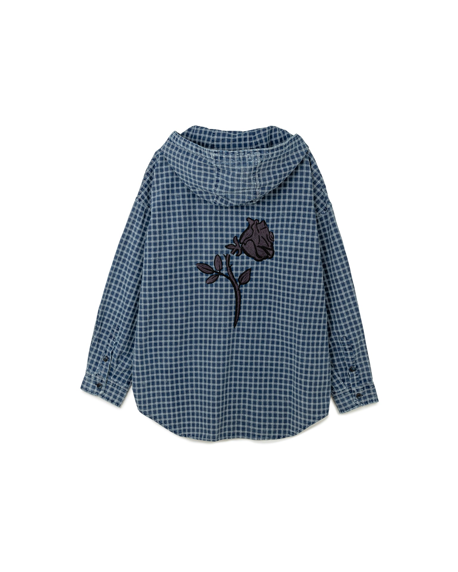 Checkered Hoodie with Embroidered Rose