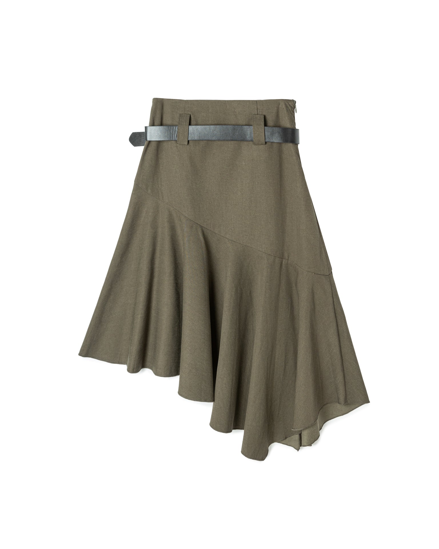 Asymmetric Pleated Skirt with Belt