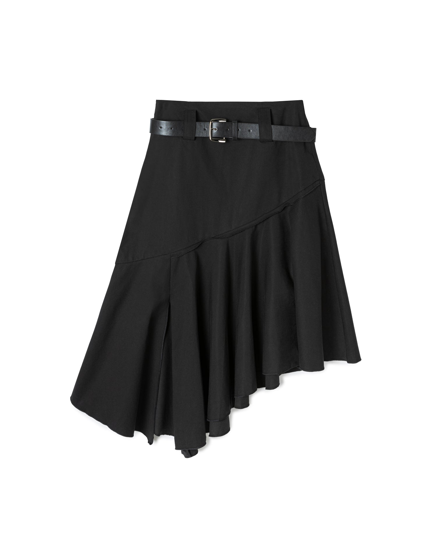 Asymmetric Pleated Skirt with Belt