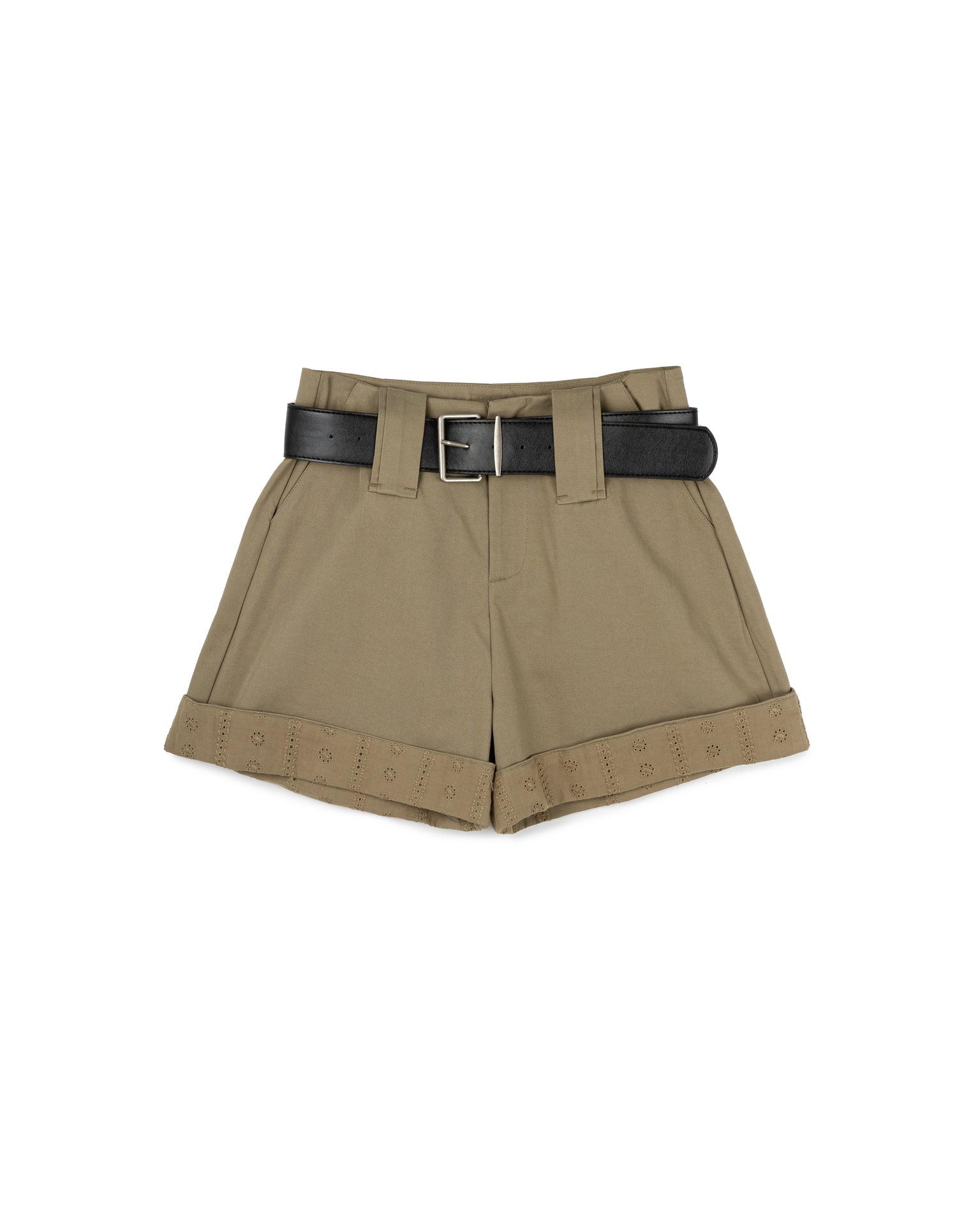 Belted Eyelet Cuff Shorts