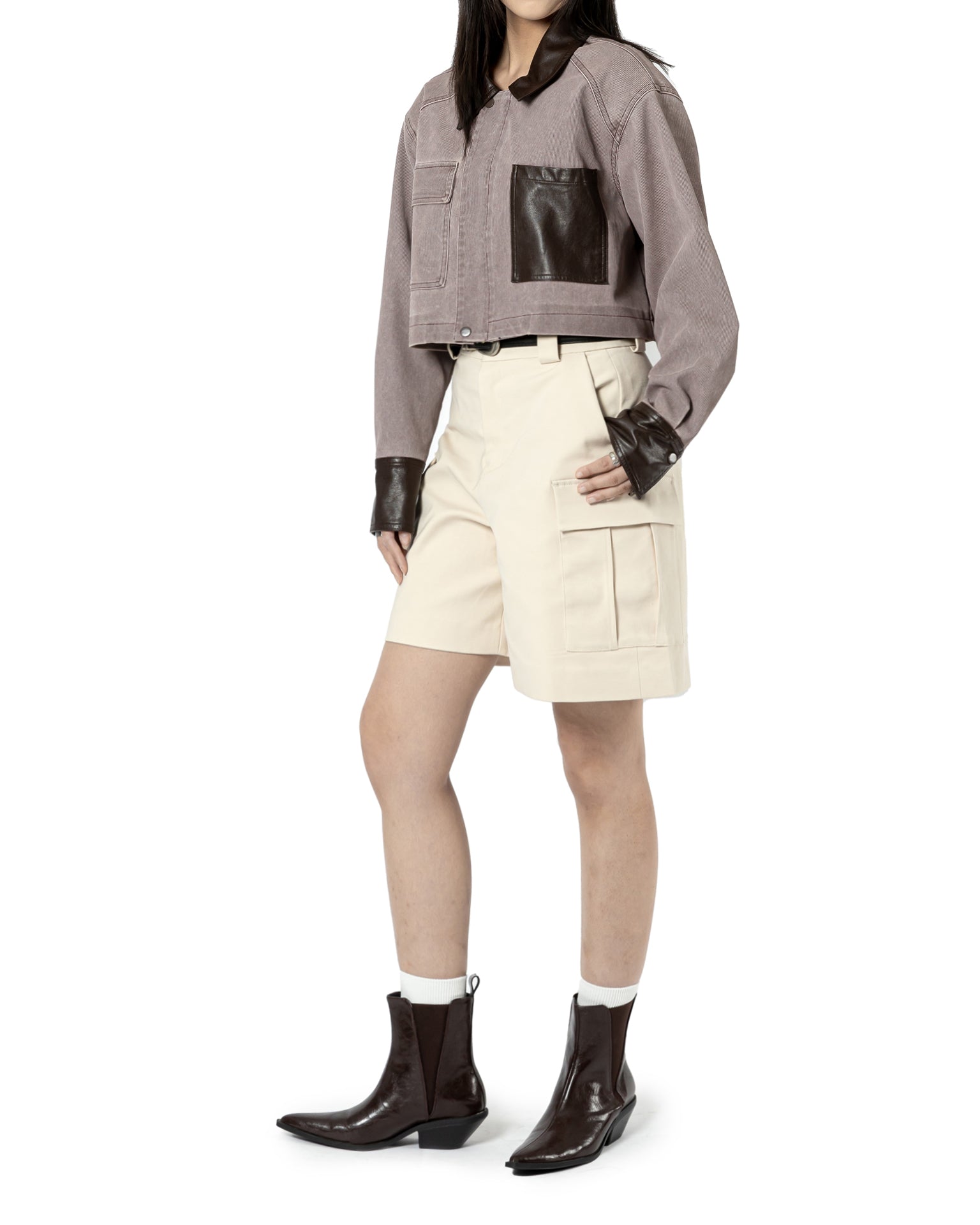 Contrast Panel Denim Cropped Jacket