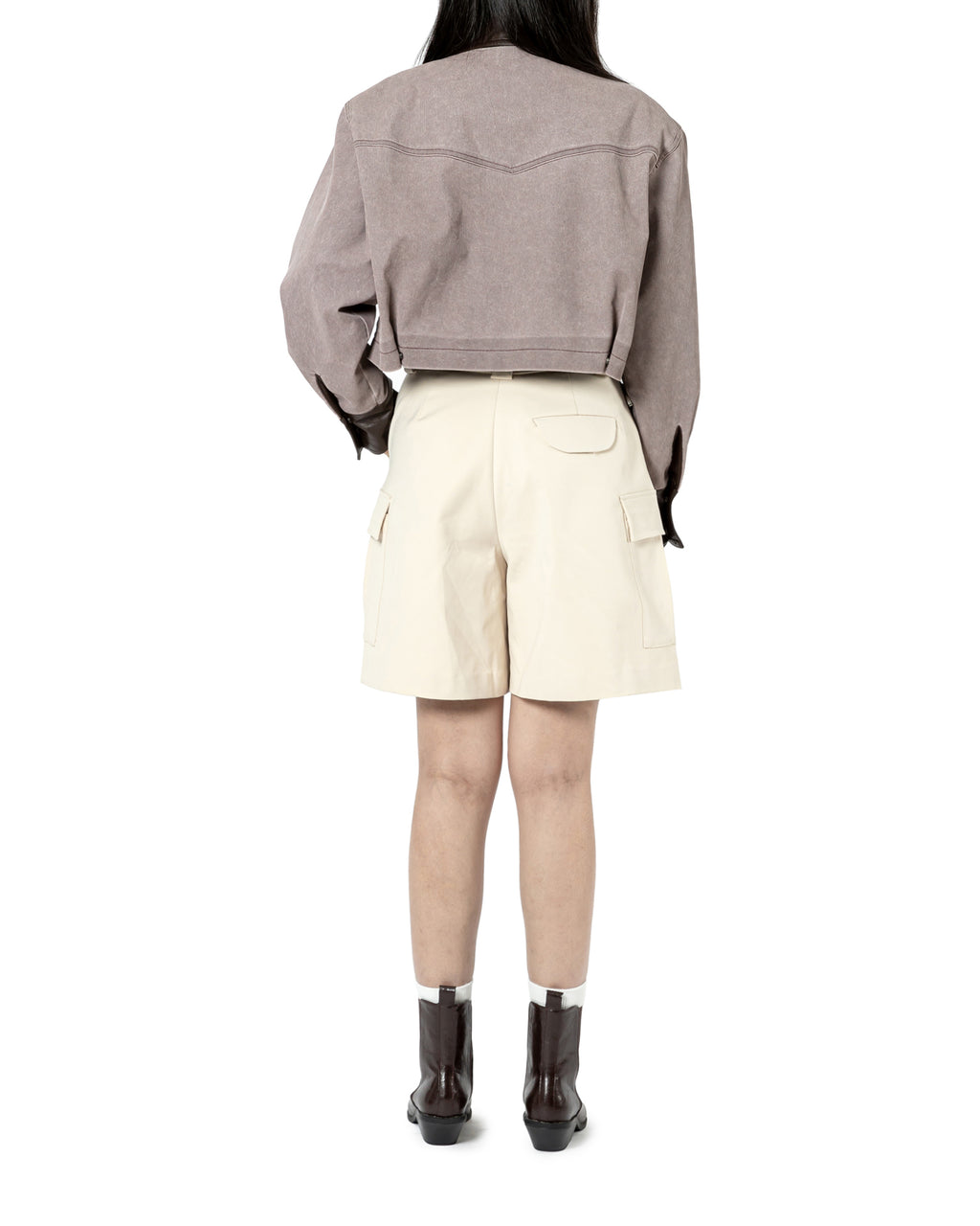 Contrast Panel Denim Cropped Jacket