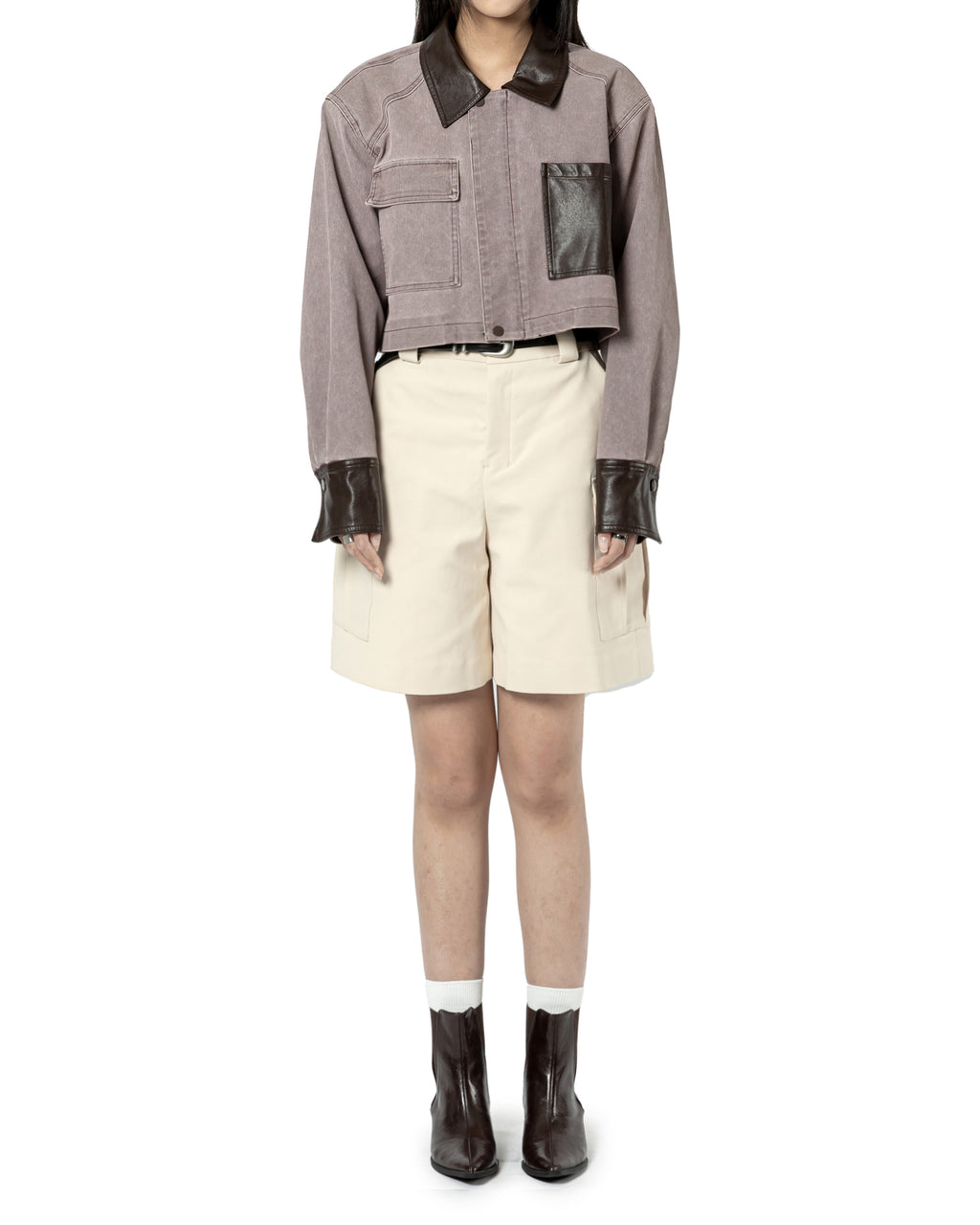 Contrast Panel Denim Cropped Jacket