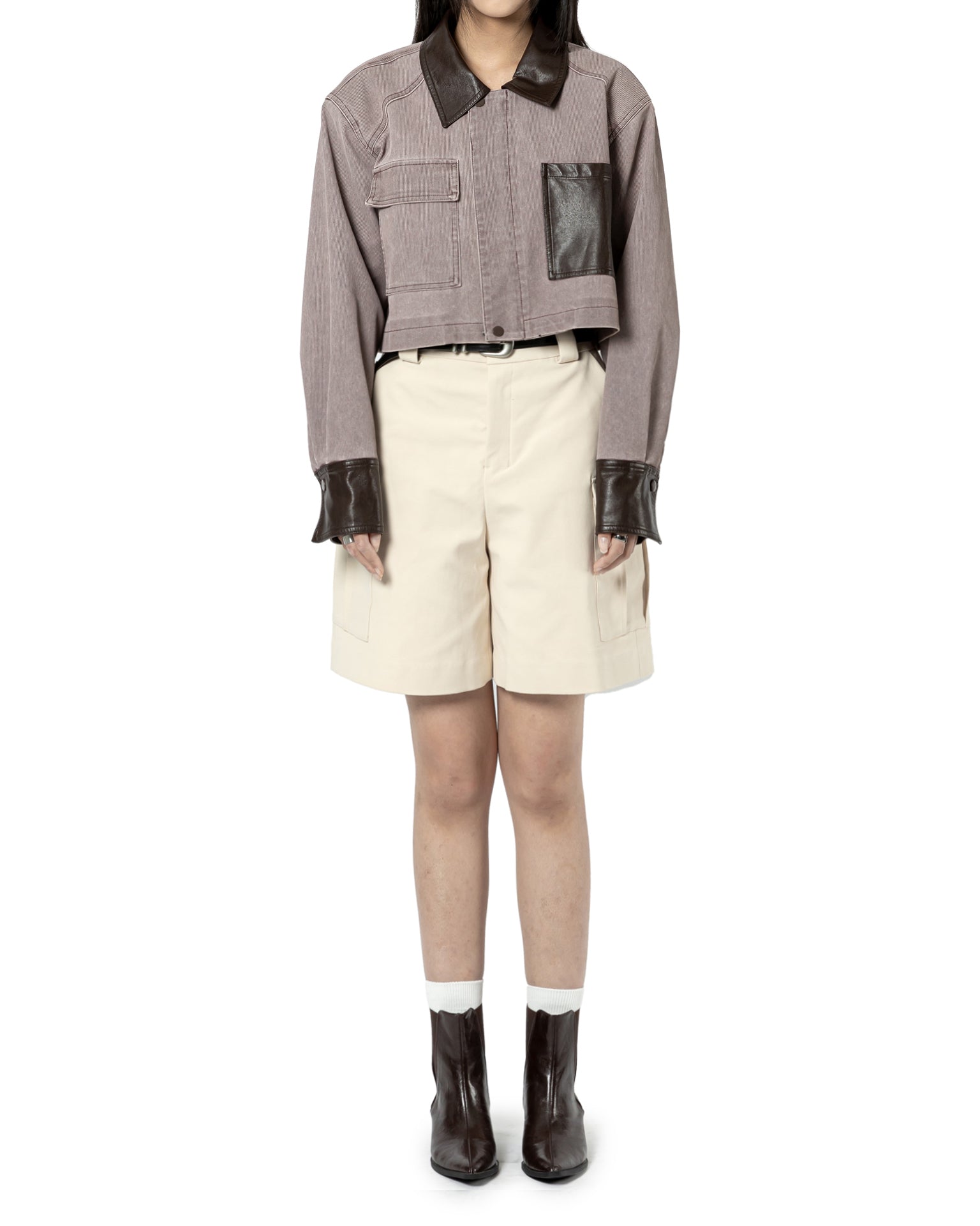 Contrast Panel Denim Cropped Jacket