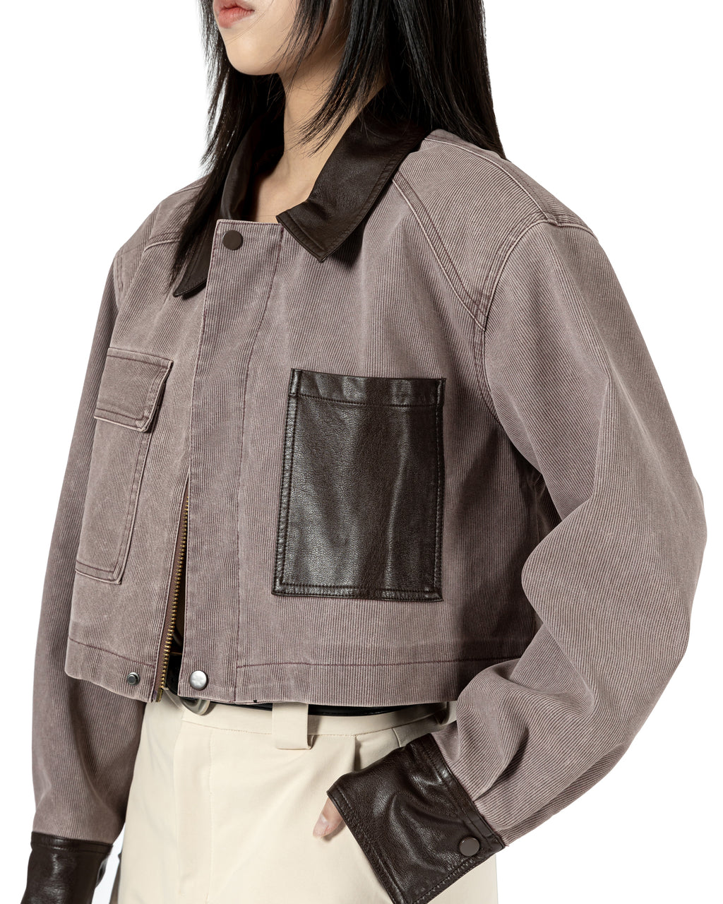 Contrast Panel Denim Cropped Jacket