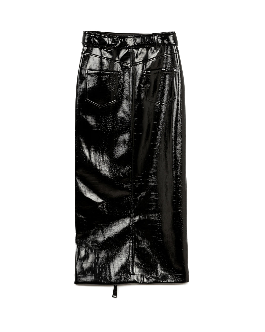 Faux Croc Belted Leather Skirt