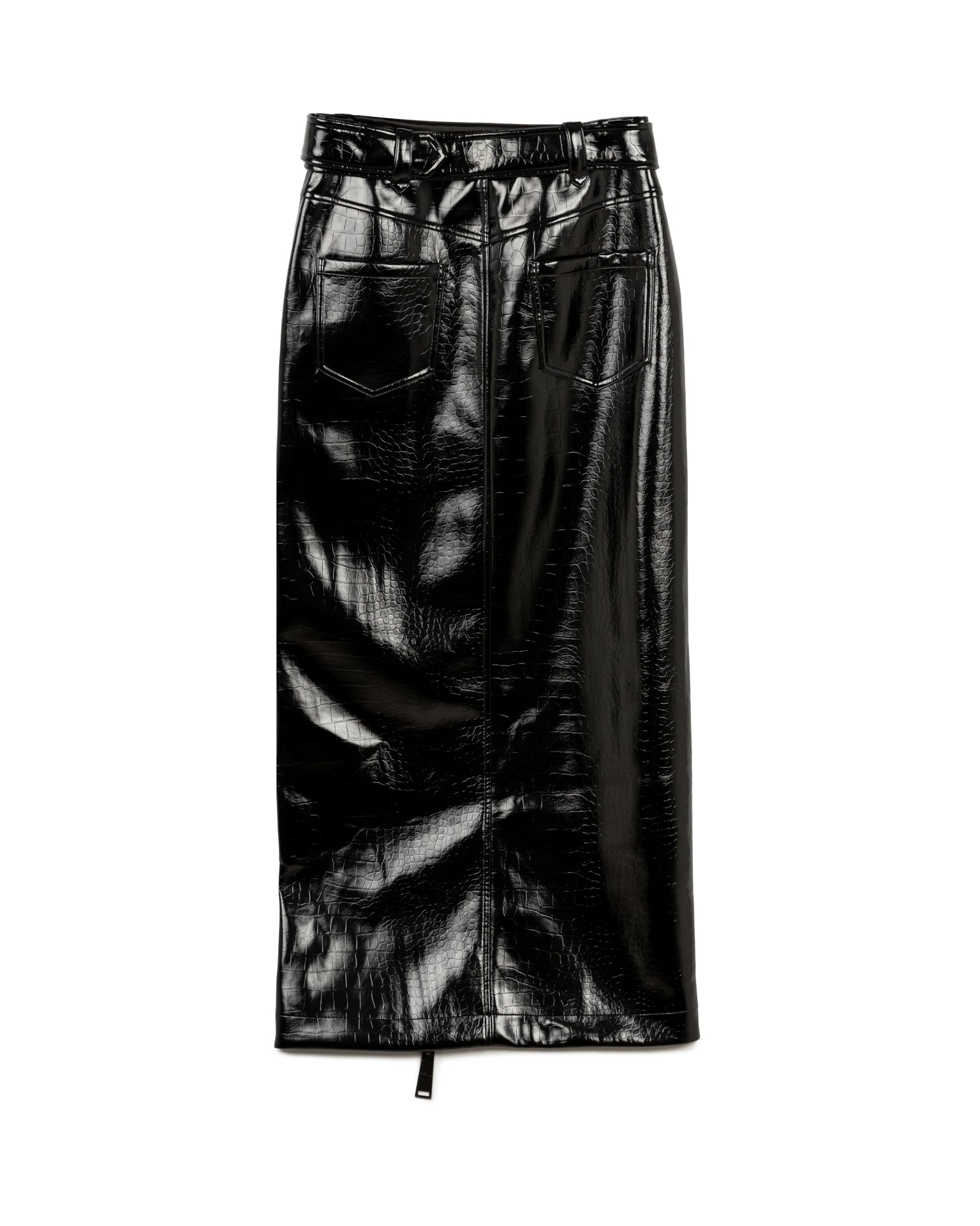 Faux Croc Belted Leather Skirt