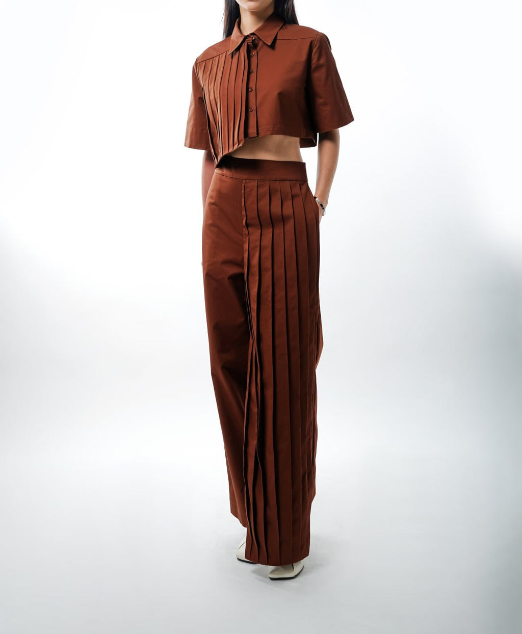 Asymmetrical Pleated Pants